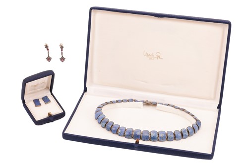 Lot 75 - A boxed lapis lazuli necklace and earrings...