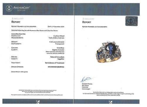 Lot 299 - An unheated Burmese sapphire and diamond dress...