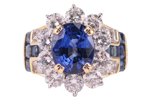 Lot 299 - An unheated Burmese sapphire and diamond dress...
