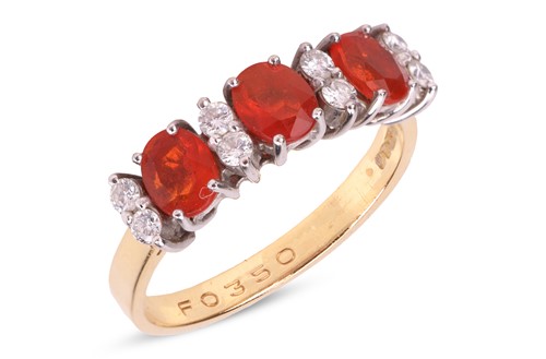 Lot 245 - A fire opal and diamond half-hoop ring in 18ct...