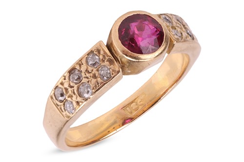 Lot 274 - A ruby dress ring, comprising a central collet-...