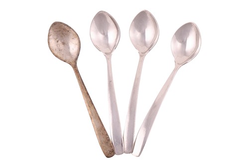 Lot 430 - Four Swedish silver dessert spoons designed by...