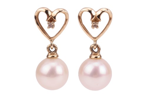 Lot 239 - A pair of cultured Akoya pearl and diamond...