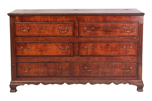 Lot 33 - A George III oak and mahogany crossbanded mule...