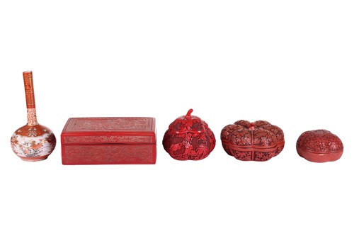 Lot 45 - A collection of three shaped Chinese cinnabar...