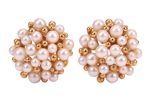 Lot 236 - A pair of cultured pearl cluster earrings, the...