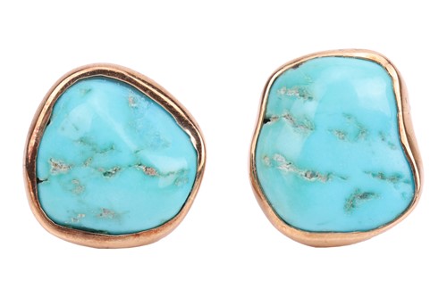 Lot 87 - A pair of turquoise-set earrings, with...