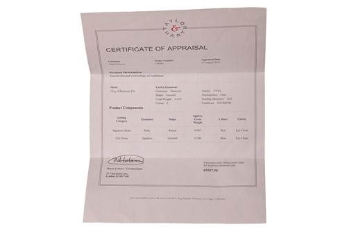 Lot 296 - A diamond and sapphire trilogy ring, featuring...