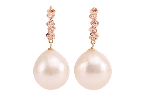 Lot 174 - A pair of cultured South Sea pearl drop...