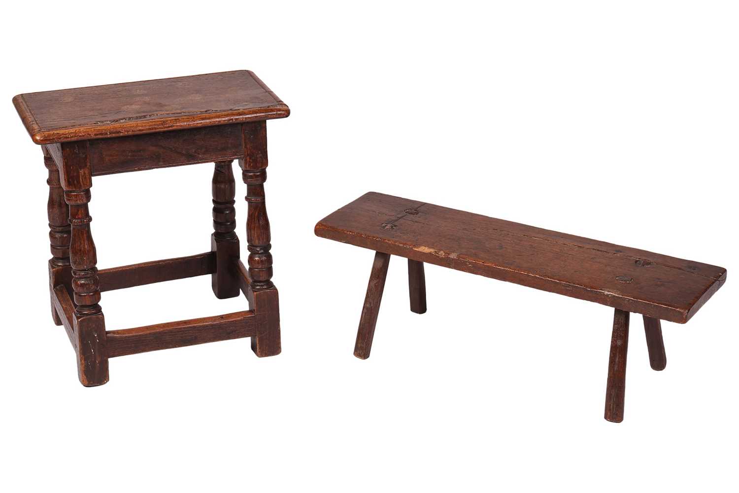 Lot 7 - A 19th century oak small long primitive stool,