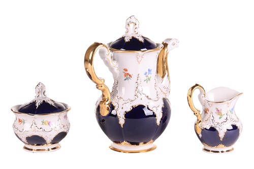 Lot A fine Meissen cobalt-ground rococo-revival...
