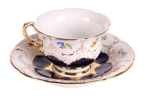 Lot A fine Meissen cobalt-ground rococo-revival...