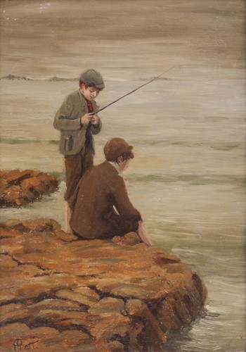 Lot 50 - William Pratt (British 1855-1936) Boys fishing...