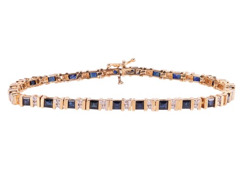 Lot 172 - A sapphire and diamond line bracelet,...