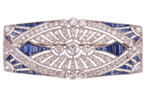 Lot 49 - An Art Deco sapphire and diamond-set brooch,...