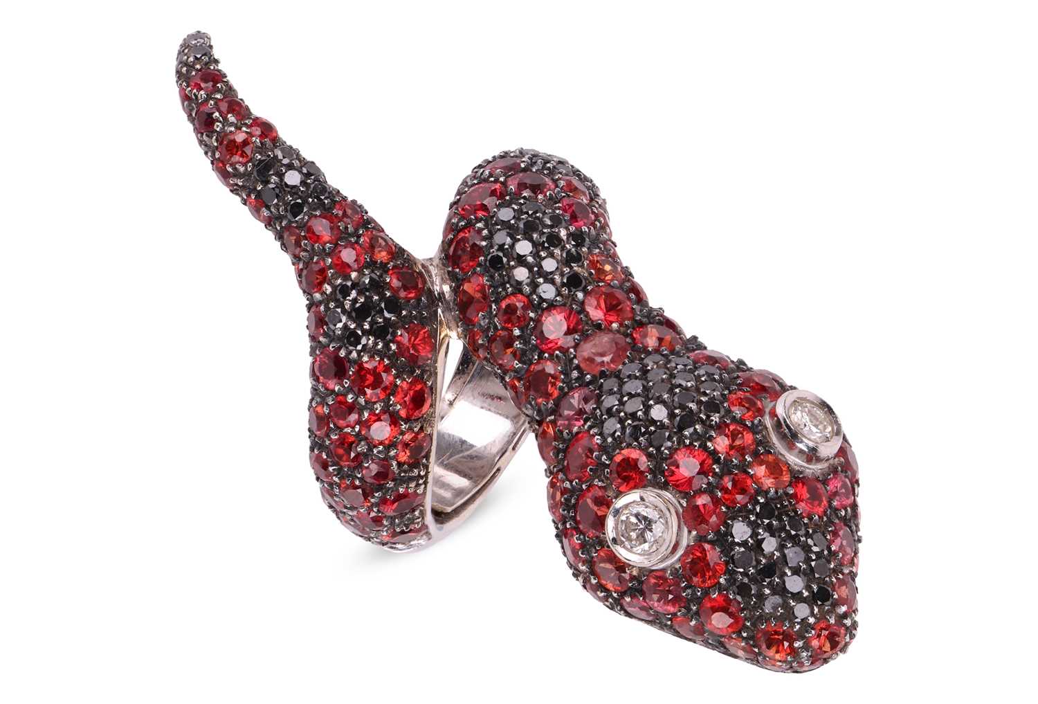 Lot A black diamond and andesine serpent ring by...