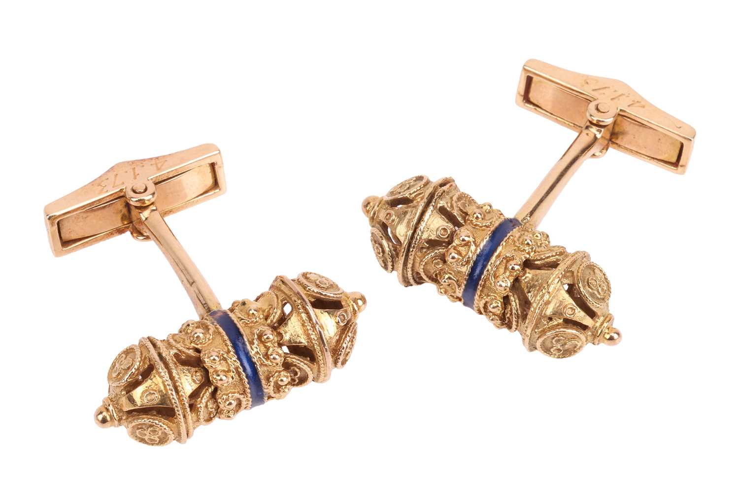 Lot 58 - A pair of Etruscan-style cufflinks, of hollow...