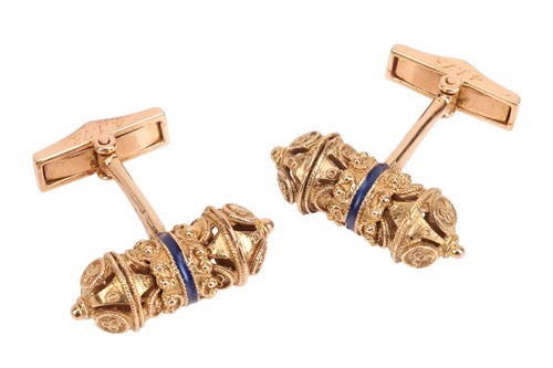 Lot 58 - A pair of Etruscan-style cufflinks, of hollow...