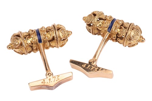 Lot 58 - A pair of Etruscan-style cufflinks, of hollow...