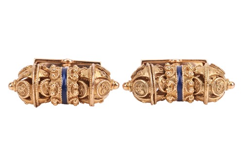 Lot 58 - A pair of Etruscan-style cufflinks, of hollow...