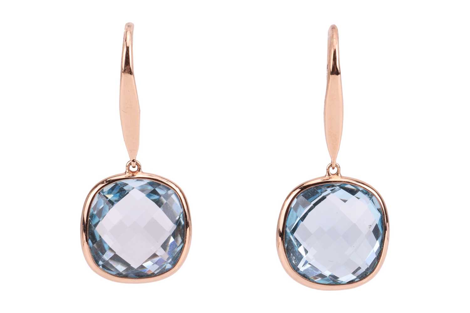 Lot 305 - Bucherer - a pair of blue topaz earrings, each...