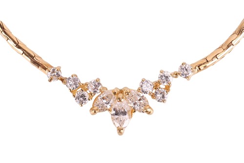 Lot 84 - A diamond-set necklace, the stylised foliate...