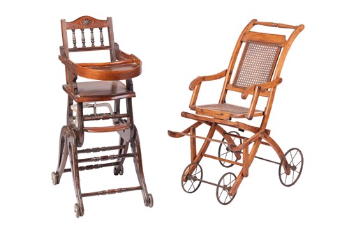 Lot 37 - An Edwardian beech child's pushchair, folding...