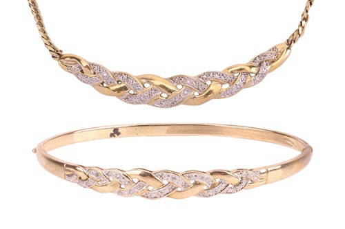 Lot 190 - A diamond-set hinged bangle and necklace set,...