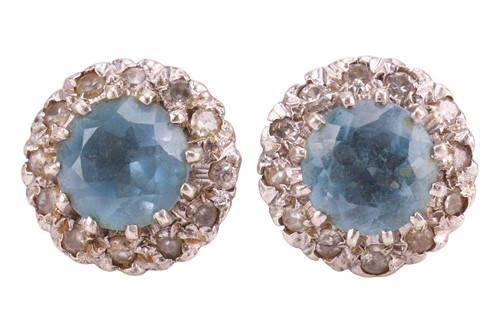 Lot 249 - A pair of aquamarine and diamond stud earrings,...