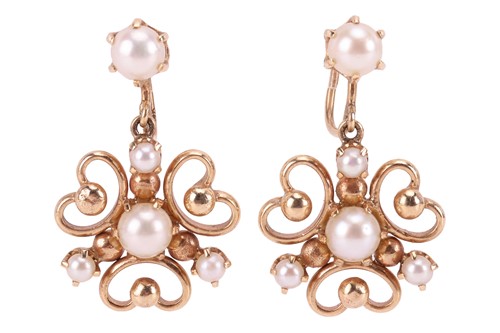 Lot 71 - A pair of earrings set with cultured pearls,...