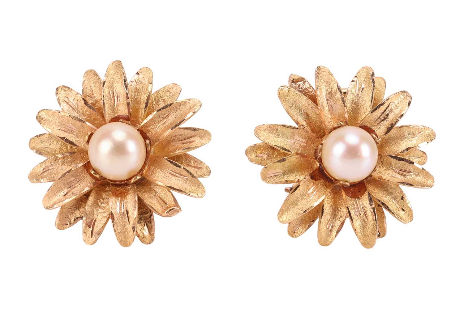 Lot 73 - A pair of pearl-set daisy clip-on earrings,...
