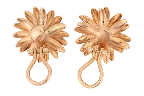 Lot 73 - A pair of pearl-set daisy clip-on earrings,...