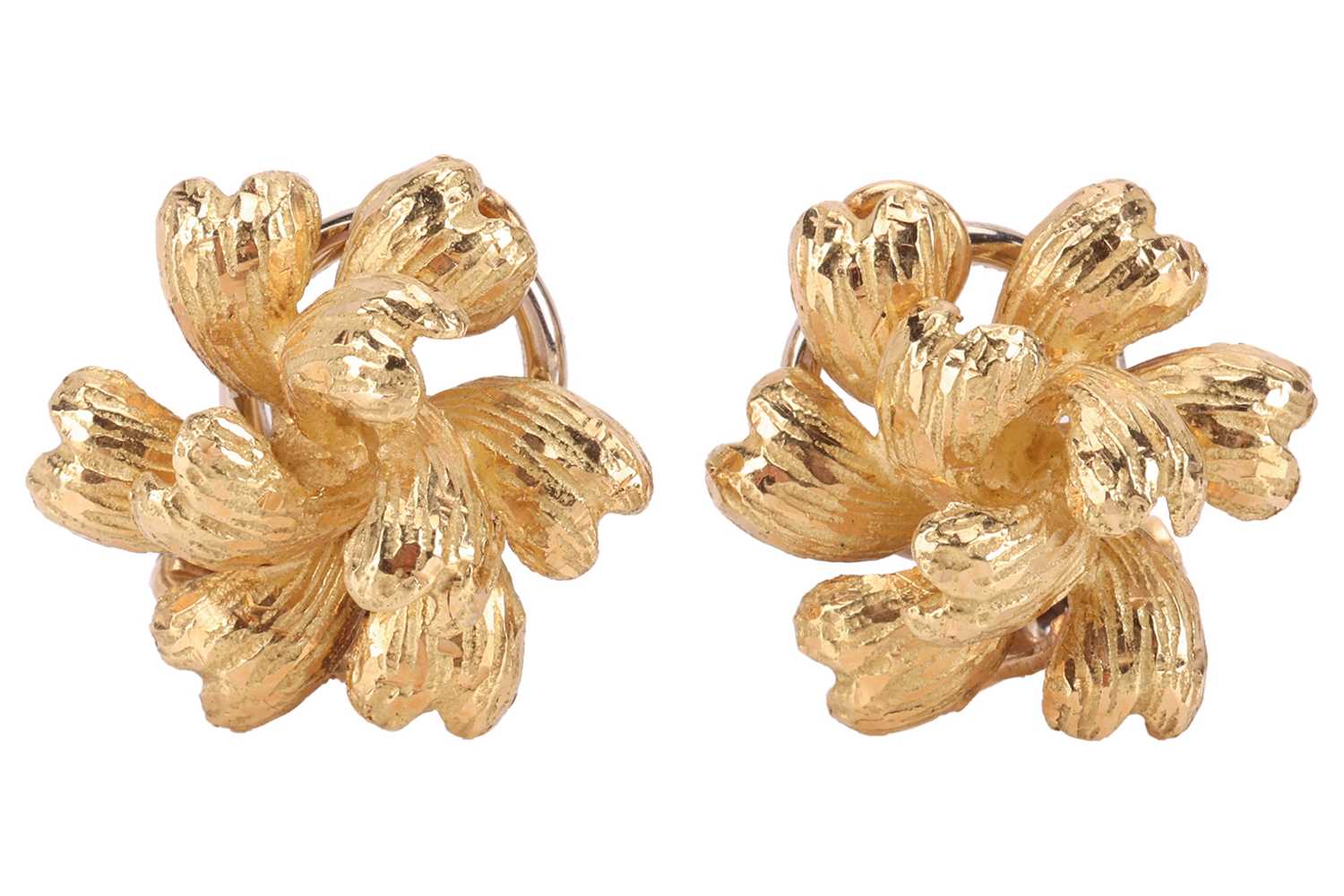 Lot 57 - A pair of floral clip-on earrings in 18ct...