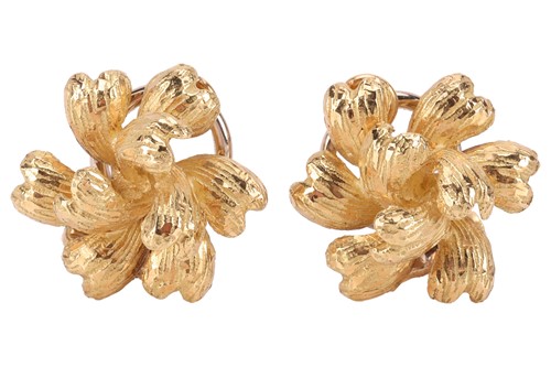 Lot 57 - A pair of floral clip-on earrings in 18ct...