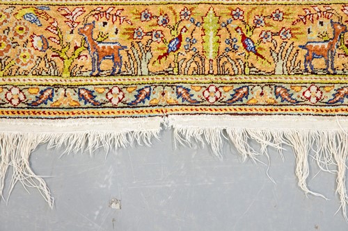 Lot A Qum silk prayer rug, with peacocks, birds,...