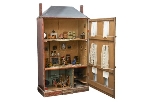 Lot 1 - A large German pine dolls house, late 19th...