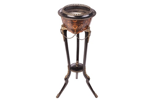 Lot 84 - A French Empire-style ebonised and marquetry...
