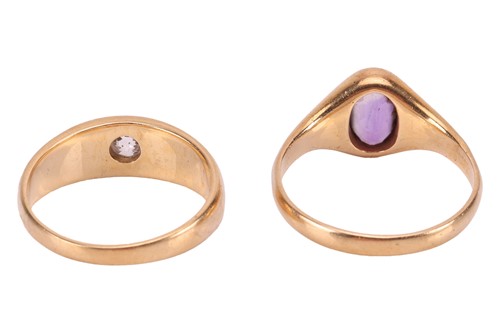 Lot 15 - Two gem-set gypsy rings in 18ct gold; the...