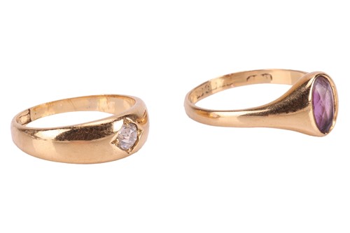 Lot 15 - Two gem-set gypsy rings in 18ct gold; the...