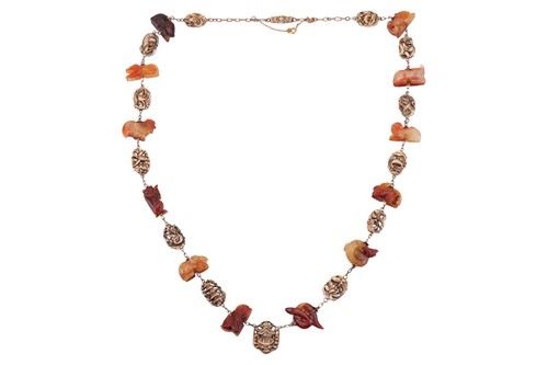 Lot 72 - A Chinese carved jadeite link necklace,...