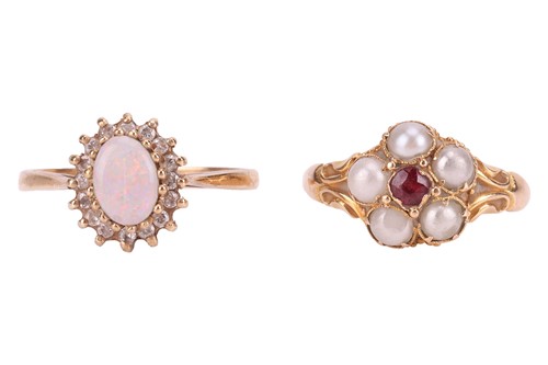 Lot 17 - Two rings; comprising an opal and diamond-set...