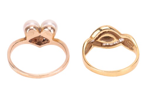 Lot 86 - Two gem-set rings; The first a chevron band...