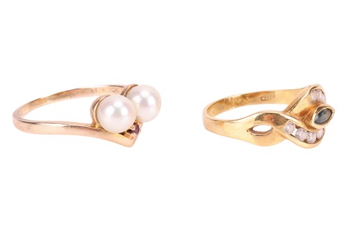 Lot 86 - Two gem-set rings; The first a chevron band...