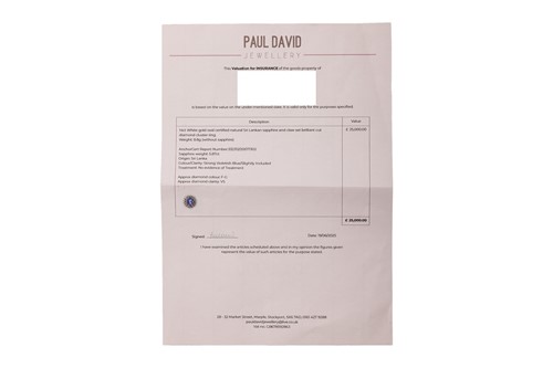 Lot 100 - An unheated Ceylon sapphire and diamond...