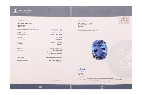 Lot 100 - An unheated Ceylon sapphire and diamond...