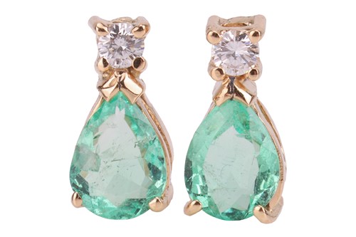 Lot 138 - A pair of emerald and diamond earrings, each...