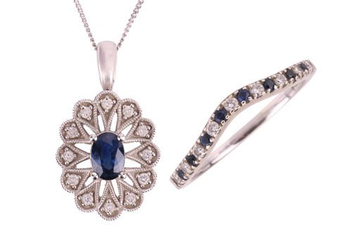 Lot 119 - A sapphire and diamond-set floral cluster...