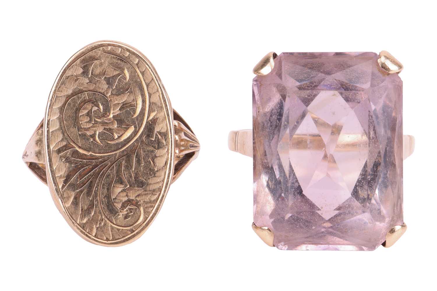 Lot 34 - Two rings; comprising an amethyst-set cocktail...