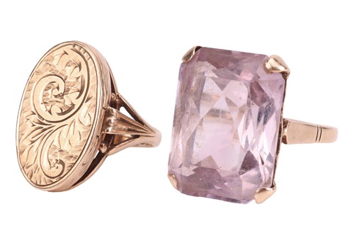 Lot 34 - Two rings; comprising an amethyst-set cocktail...
