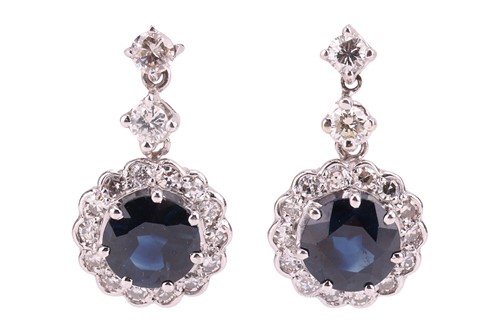 Lot 152 - A pair of sapphire and diamond drop earrings,...